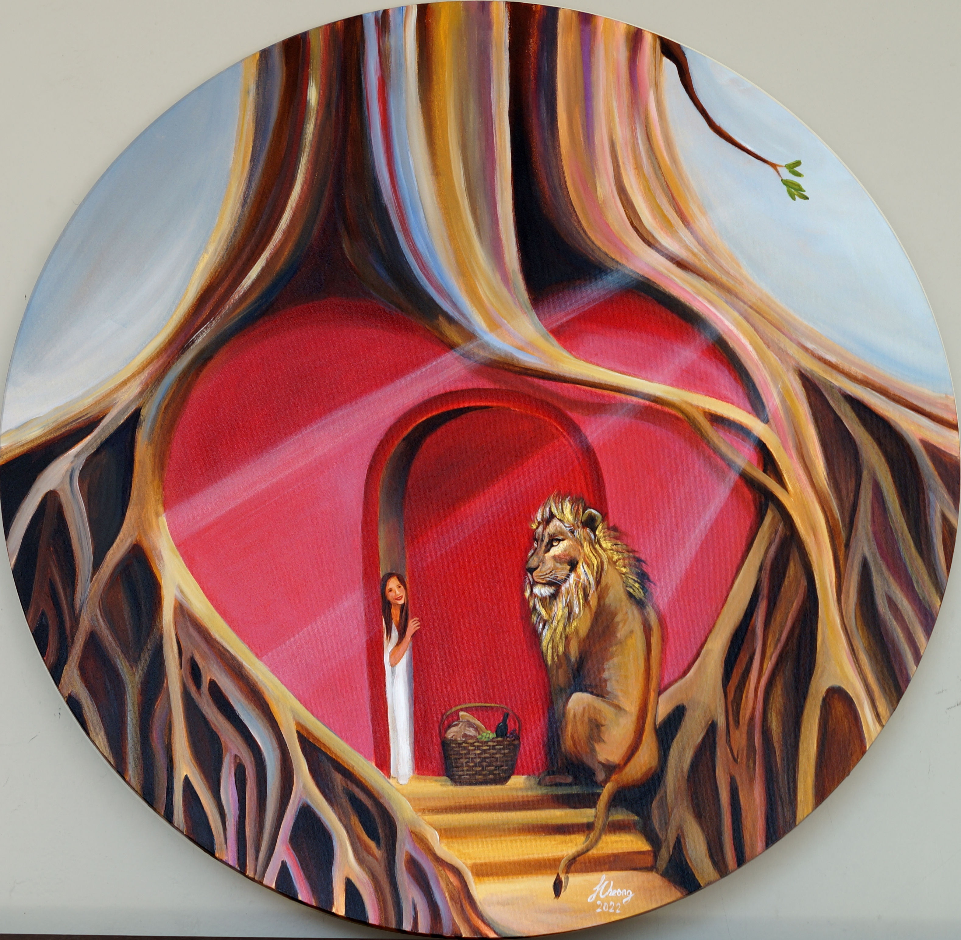 lion, animal, Welcome the King, Acrylic on canvas, painting, Jillian Cheong